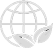 An emblem featuring the glob with two plant leaves beneath it symbolizing nature.