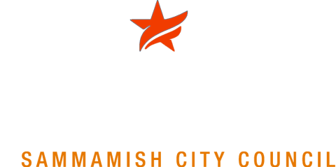 Campaign logo for Debbie Treen for Sammamish City Council, on a dark green background with silhouettes of pine trees.